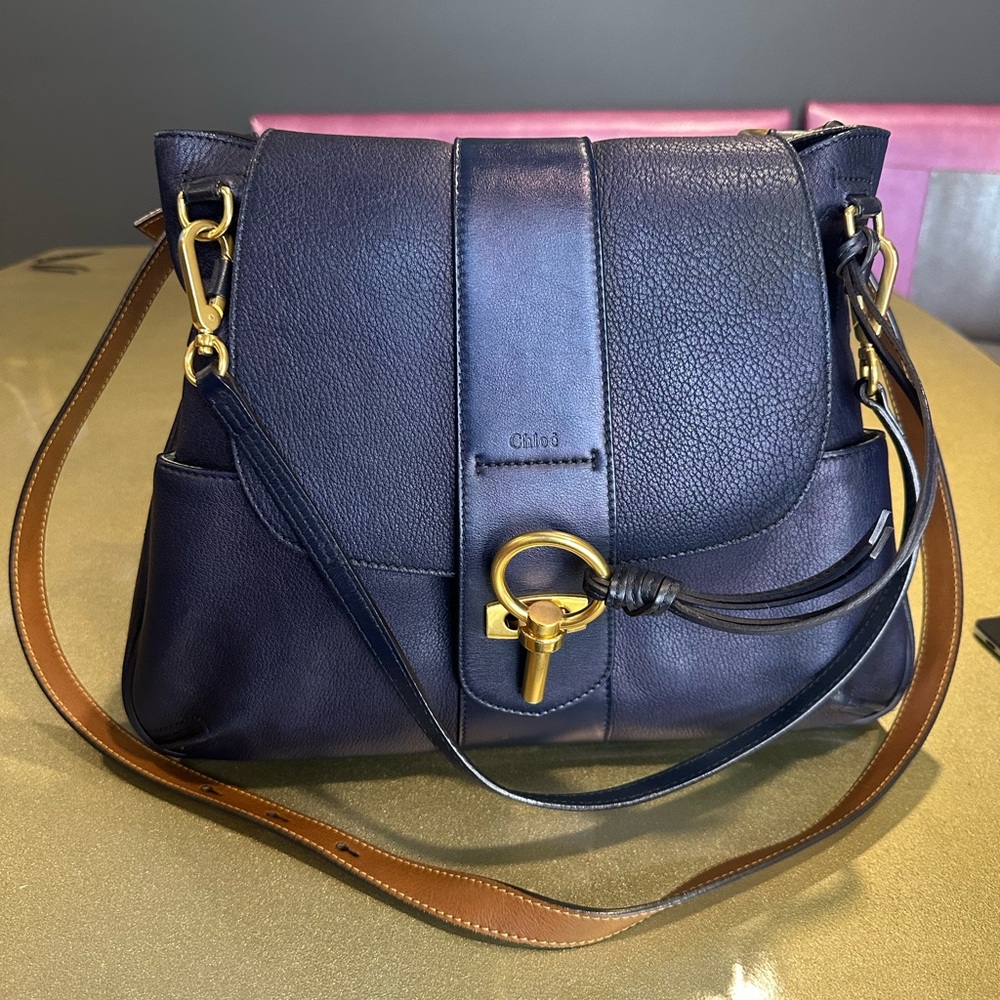 Chloe blue and tan shoulder/crossbody bag